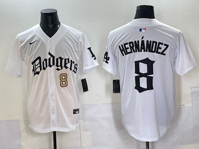 Men Los Angeles Dodgers #8 Hernandez white Nike 2025 MLB jersey 007